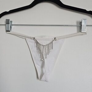 Japanese Gyaru Brand White Lace Thong With Rhinestone Chain